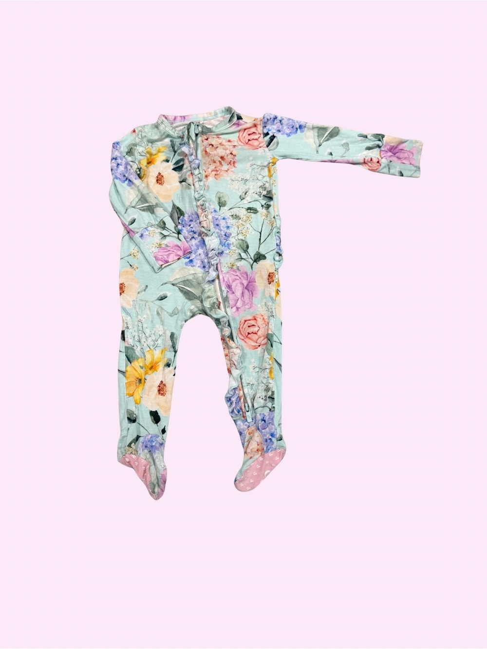 Posh Peanut Floral Ruffle Footie Pajamas 3-6M